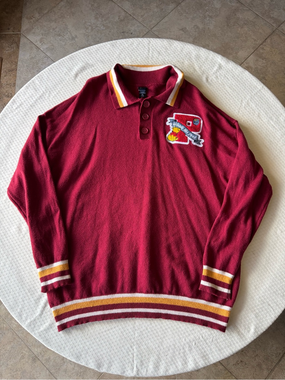 Rare Disney Winnie The Pooh Vintage Knit Rugby Style RED Sweater  Adult Medium